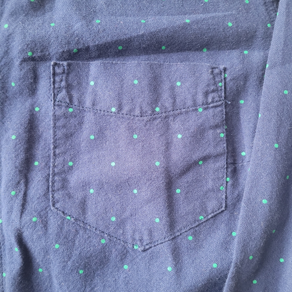 Navy Blue Shirt with Green Dots